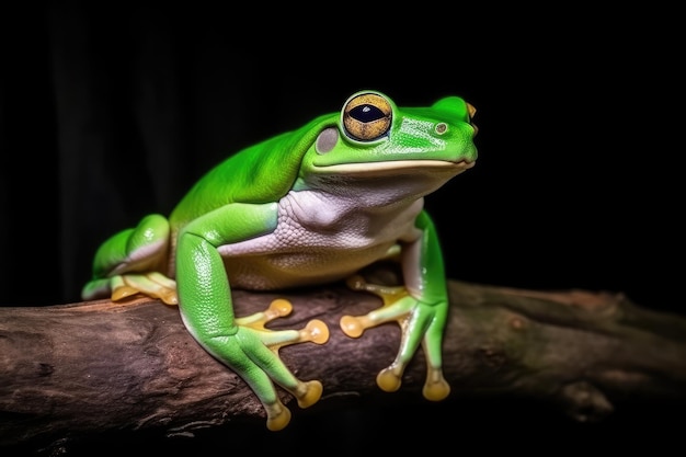 Weißlippiger Laubfrosch auf Ast, grüner Laubfrosch AI