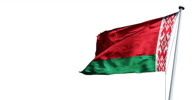 Weißrussland wehende 3D-Render-Flagge, auf blauem Himmelshintergrund. - Bild