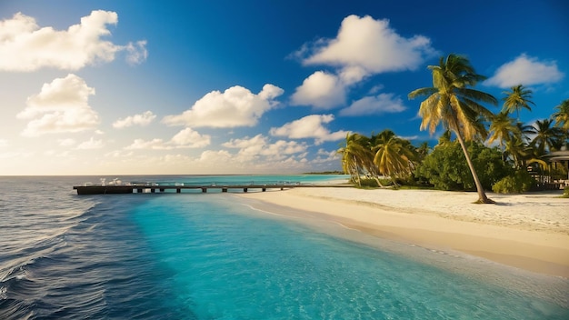 Weitbild des Strandes und der Bäume auf den Malediven