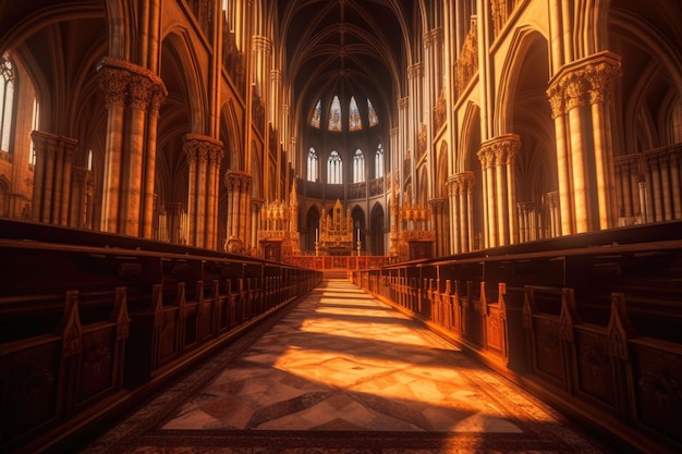 Weitwinkelansicht des Kirchenschiffs der Kathedrale, erstellt mit generativer KI