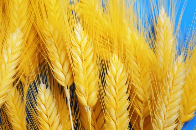 Weizenähren auf der ukrainischen Nationalflagge. Symbole der ukrainischen KI generiert