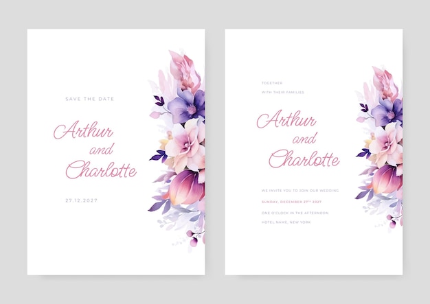 Wektor schöne handgezeichnete Rosen Hochzeits-Einladungskarten-Set
