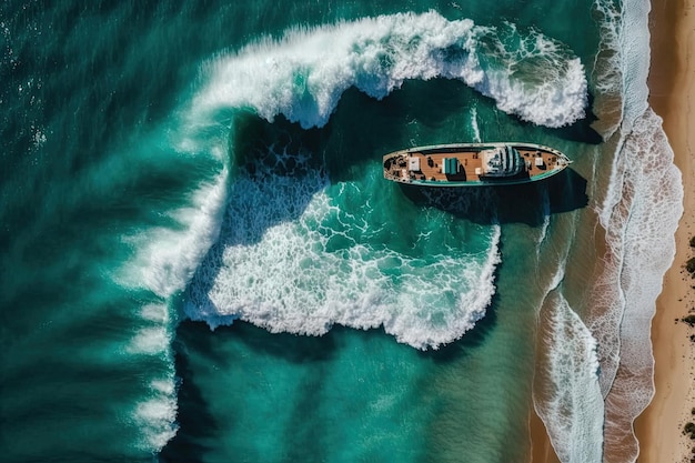 Welle und Boot am Strand als Hintergrund Schöne Natur