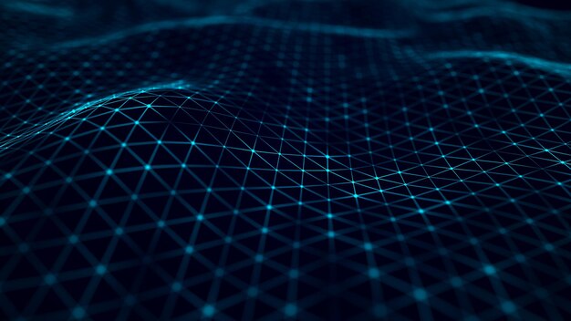 Welle von ineinandergreifenden Punkten und Linien Abstrakter Hintergrund Technologischer Stil Big Data 3D-Rendering