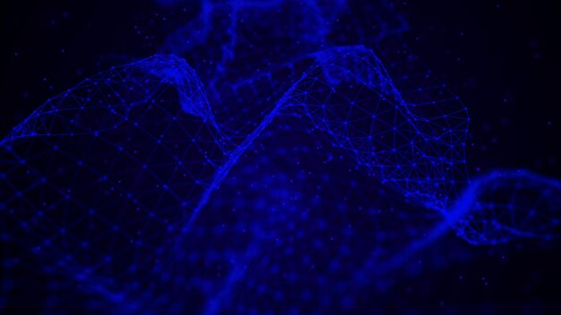 Welle von Interlacing-Punkten und Linien Abstrakter Hintergrund Technologischer Stil für science3d-Rendering