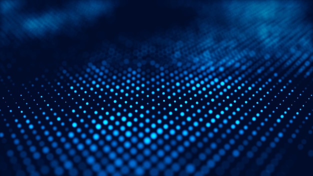 Welle von Partikeln Futuristische blaue Punkte Hintergrund mit einer dynamischen Welle Big Data 3D-Rendering
