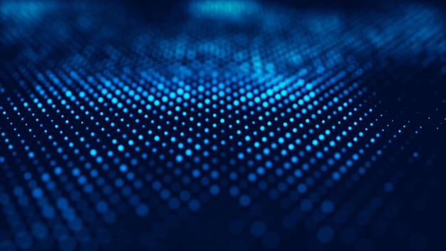 Welle von Partikeln Futuristische blaue Punkte Hintergrund mit einer dynamischen Welle Big Data 3D-Rendering