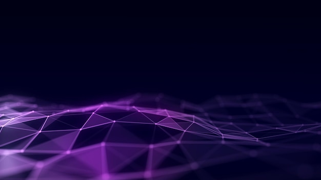Welle von Partikeln und Linien Big Data-Visualisierung Abstrakter Hintergrund mit einer dynamischen Wellen 3D-Rendering