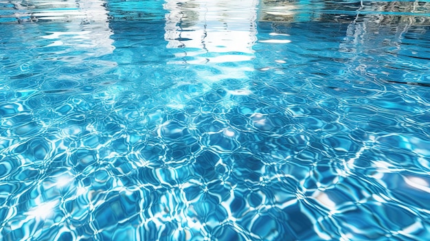 Wellen auf dem blauen Poolwasser. Glänzende Wellen aus sauberem Poolwasser. Generierte KI