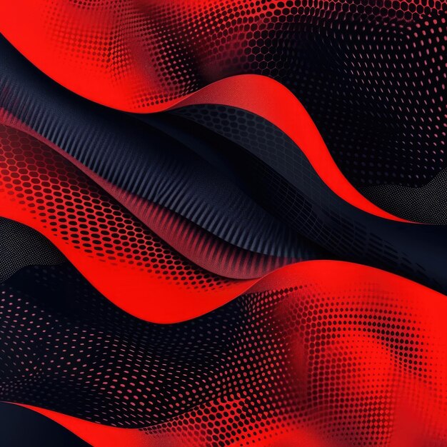 Wellenartiger dynamischer abstrakter Hintergrund mit Punkten in schwarzer und roter Farbe