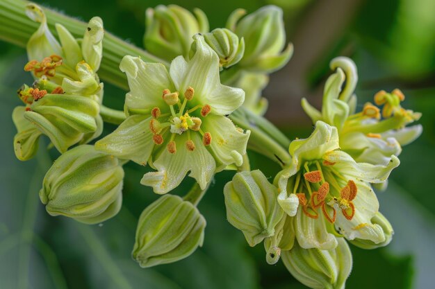 Wellenförmiges Makro-Hintergrundmaterial aus Papaya-Blütenzweigen