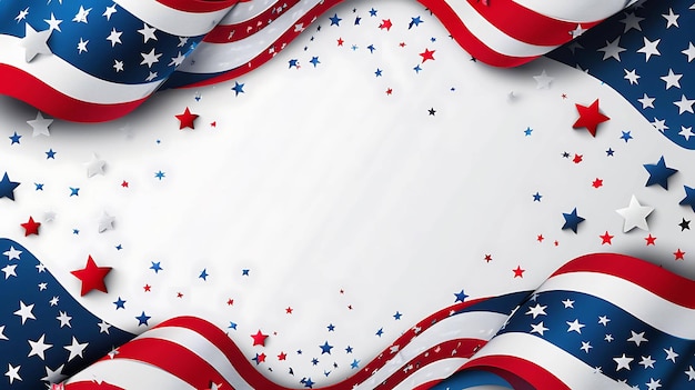 Wellenhafter Hintergrund der amerikanischen Flagge mit Sternen und Streifen Der weiße Hintergrund macht die roten, weißen und blauen Farben der Flagge auffällig