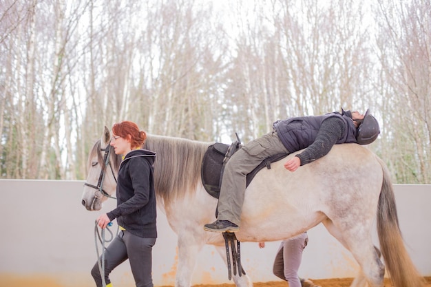Foto wellness- und psychotherapie oder ergotherapie mit pferden professionelle gesundheits-pferdetherapie zur psychischen behandlung