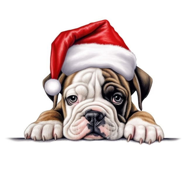 Welpe der amerikanischen Bulldogge, der Weihnachtsmütze trägt