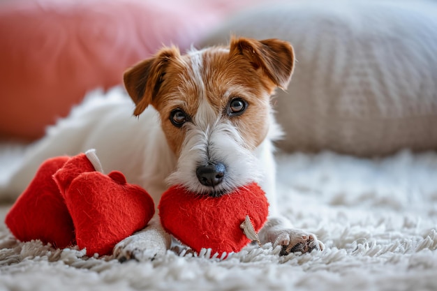Welpenliebe Hunde-Zuneigung in Valentinstagsherzen