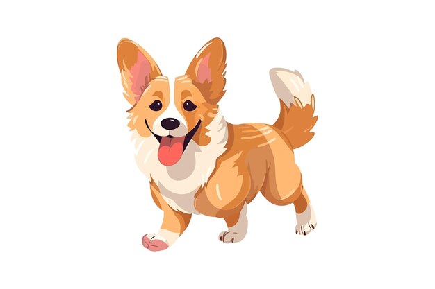 Welsh Corgi lindo perro pequeño caminando mirando hacia arriba Elementos planos de dibujos animados vectoriales aislados en el fondo