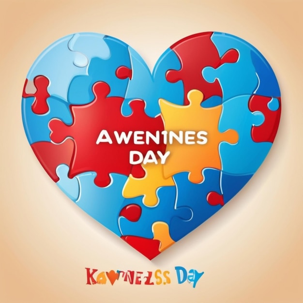 Welt-Autismus-Erkenntnistag Quadrat-Vektor-Hintergrund mit Love Heart Puzzle