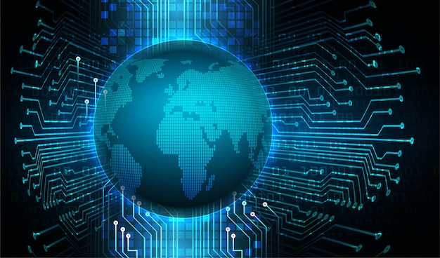 Welt binäre Platine Zukunftstechnologie blauer HUD-Cyber-Sicherheitskonzept-Hintergrund