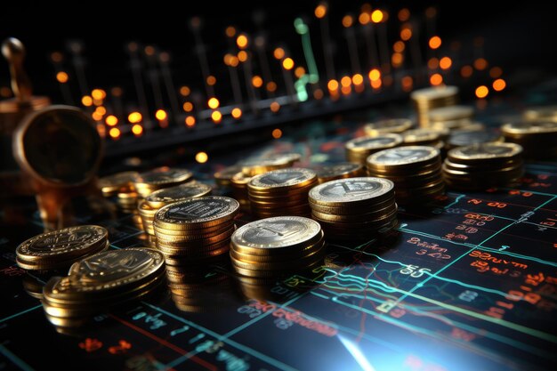 Welt der elektronischen Krypto-Bitcoin-Geld und steigende Einkommensdiagramme
