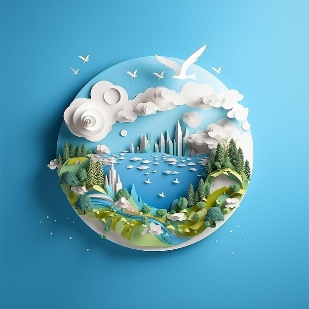 Welt-Ozon-Tag Konzeptkunst mit 3D-Papier-Schnitt-Stil