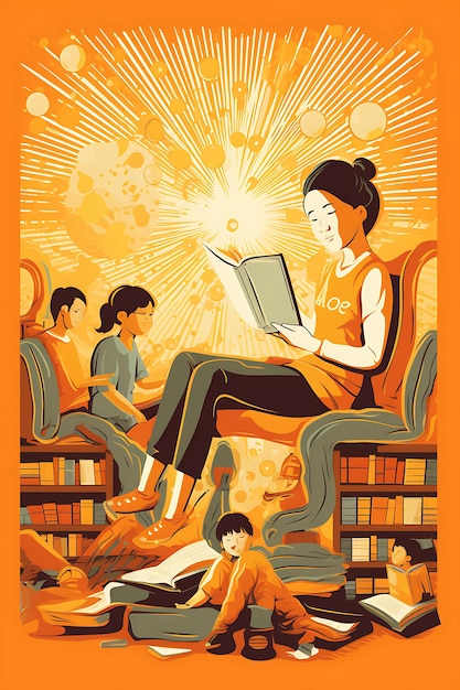 Weltbuchtag mit Kindern, die Bücher in einer Bibliothek lesen Schreien Internationaler Tag Kreative Plakatkunst