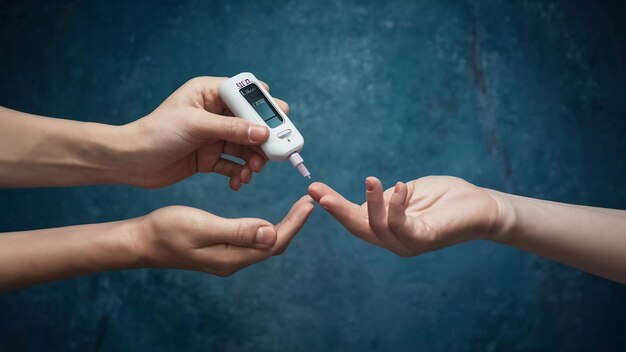 Weltdiabetestag Nahbild der Verwendung eines medizinischen Geräts zur Kontrolle des Blutzuckers