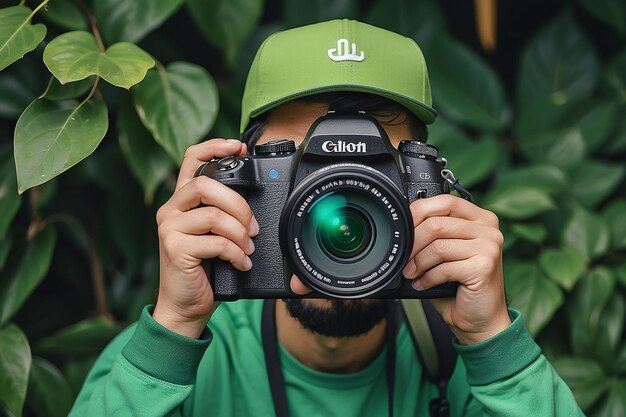 Weltfotografie-Tag Grüner Fotograf mit Kamera