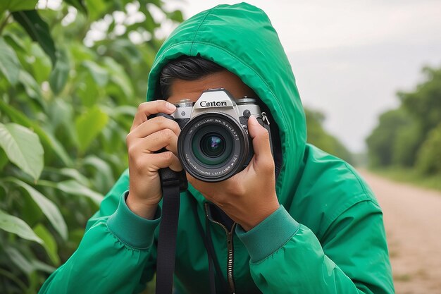 Weltfotografie-Tag Grüner Fotograf mit Kamera