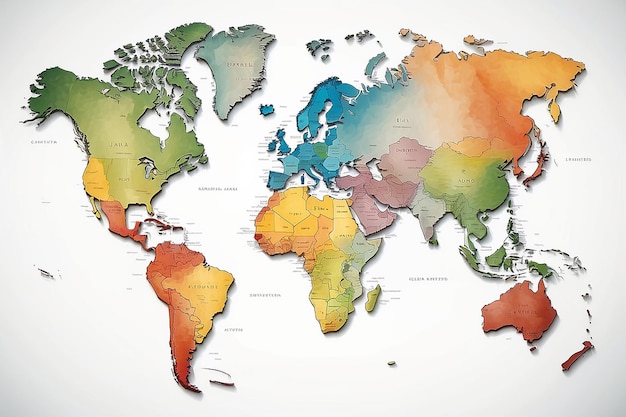 Foto weltkarte der kontinente auf weißem hintergrund