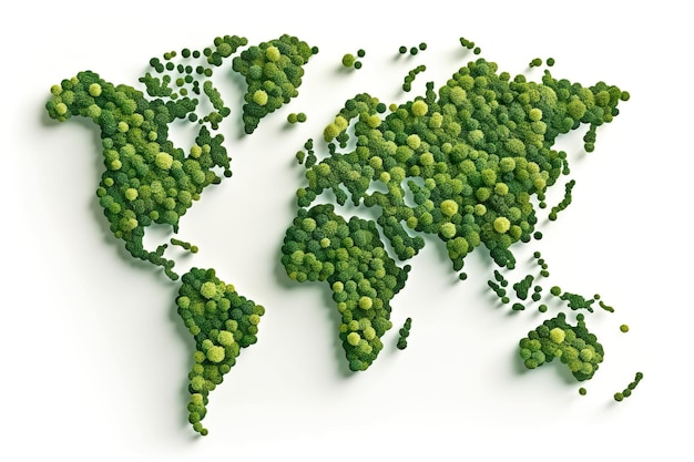Weltkarte grüne Grasoberfläche isoliert auf weißem Hintergrund Generative KI