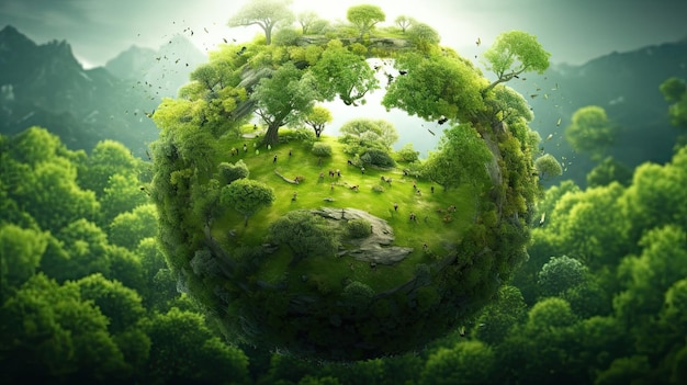 Weltkarte grüner Planet Weltkarte Bäume Hintergrund Generative KI