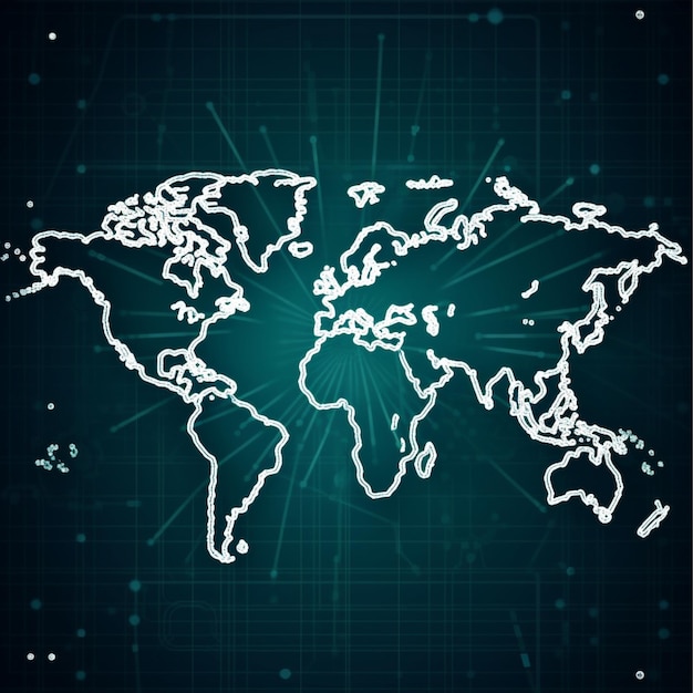 Weltkarte mit globalem technologischem sozialem Verbindungsnetzwerk mit Lichtern und Punkten