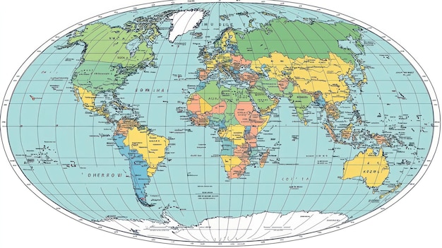Weltkarte mit Ländern und geographischen Merkmalen