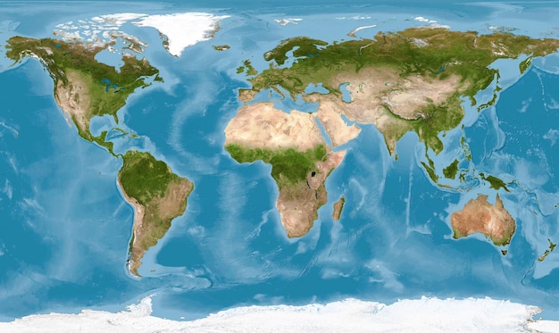 Weltkarte mit Textur auf globalem Satellitenfoto Erdansicht aus dem Weltraum