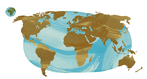 Weltkartenillustration mit Aquarelltexturen Nord- und Südamerika Europa und Asien Afrika und