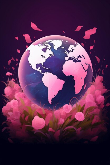 Weltkrebstag Rosa Band auf der ganzen Welt Globales Konzept der Hilfe, des Kampfes und der Hoffnung