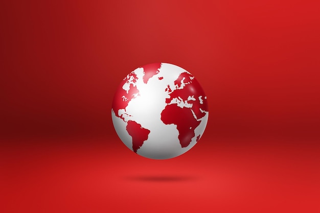 Weltkugel-Erdkarte lokalisiert auf rotem horizontalem Hintergrund