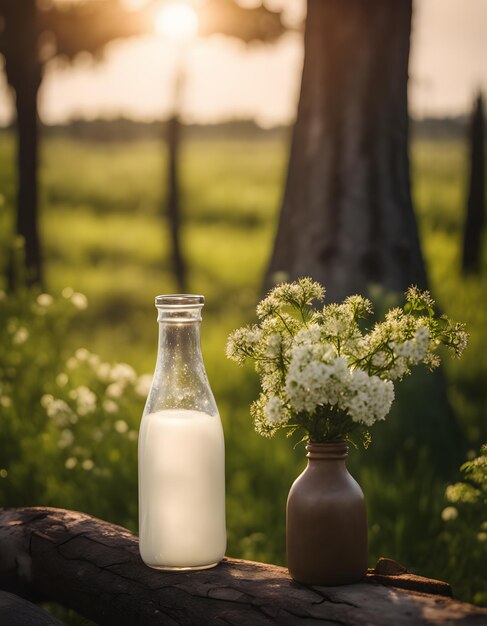 Weltmilchtag Milchflasche auf Holztisch