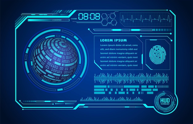 Weltplatine Zukunftstechnologie blauer HUD-Cyber-Sicherheitskonzept-Hintergrund