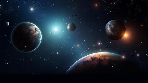 Weltraumhintergrund mit Planet und Galaxie