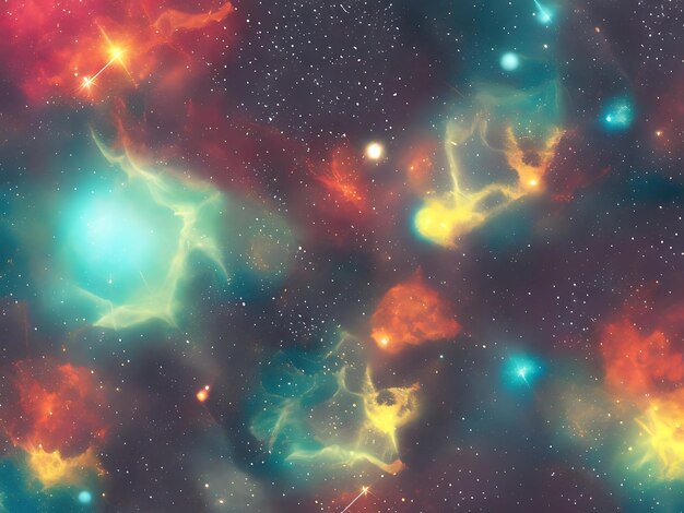 Weltraumhintergrund mit Sternenstaub und leuchtenden Sternen, realistischer bunter Kosmos mit Nebel und Milchstraße