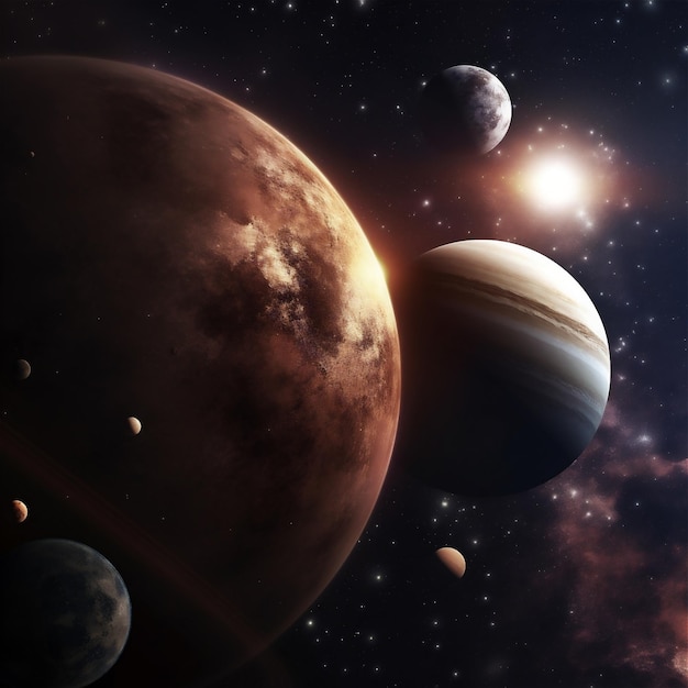 Weltraumplaneten, fantastische Science-Fiction-Hintergrundbilder, kosmische Landschaften, KI-generierte Inhalte
