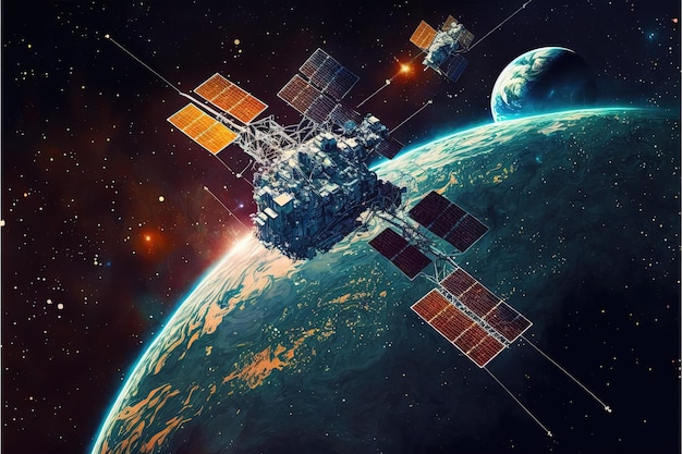 Weltraumsatellit, der die Erde umkreist Weltraumtechnologie Generative Ai