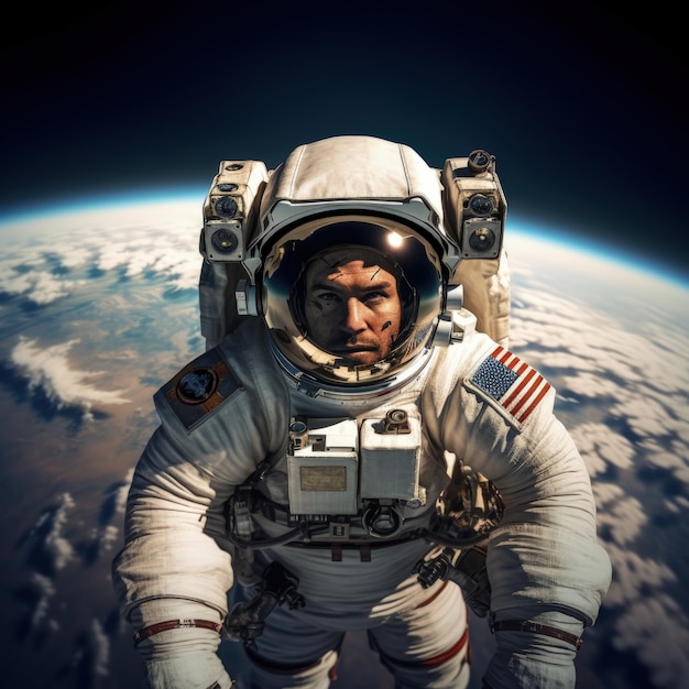 Foto weltraumspaziergang astronaut kosmonaut schwebt über der erde schönheit des weltraums milliarden von galaxien im universum grenzenlose weltraumgalaxie