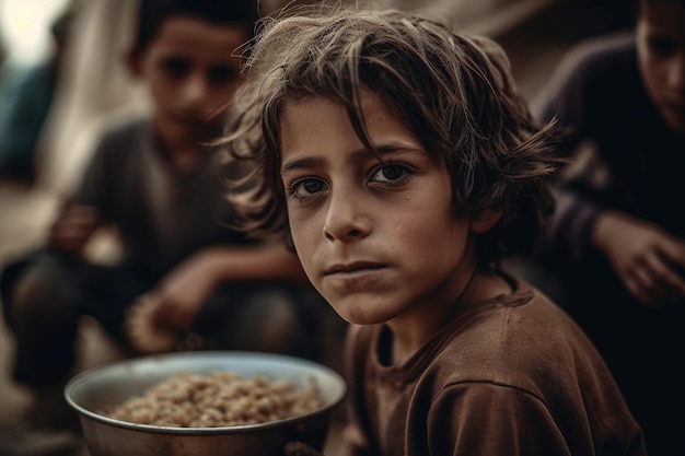 Foto welttag der humanitären hilfe eine helfende hand für die von krieg und hungersnot betroffenen ein soziales problem lager flüchtlinge 19. august schutzbedürftige lebensmittelheime suche nach einem besseren leben generative ki