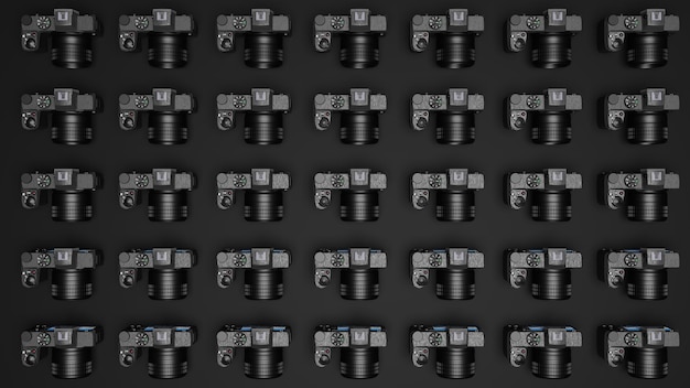 Welttag der Kamerafotografie Viele digitale Kameras auf dem Tisch 3D-Rendering