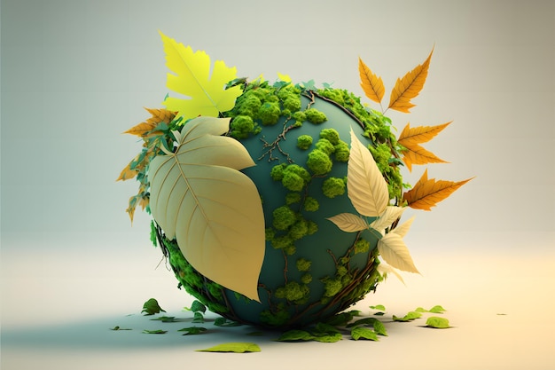 Weltumwelt und Tag der Erde mit Blättern, generativer ai