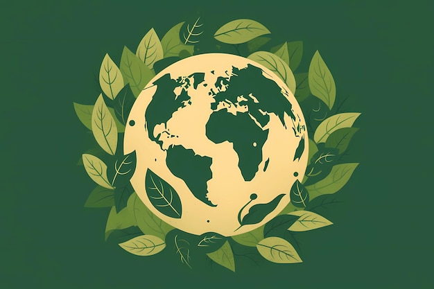 Weltumwelttag Grüner Planet Erde mit Blättern auf weißem Hintergrund AI-Generation