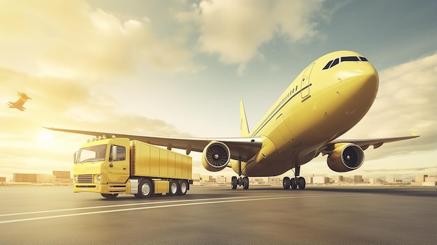 weltweites Frachtcontainertransportkonzept in Gelb