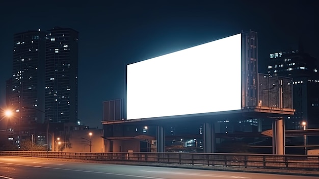 Werbeattrappe mit leerer Plakatwand in der Nacht mit Straßenlaterne mit Kopierraum für öffentliche Informationstafeln, leere Plakatwand für Außenwerbeplakate